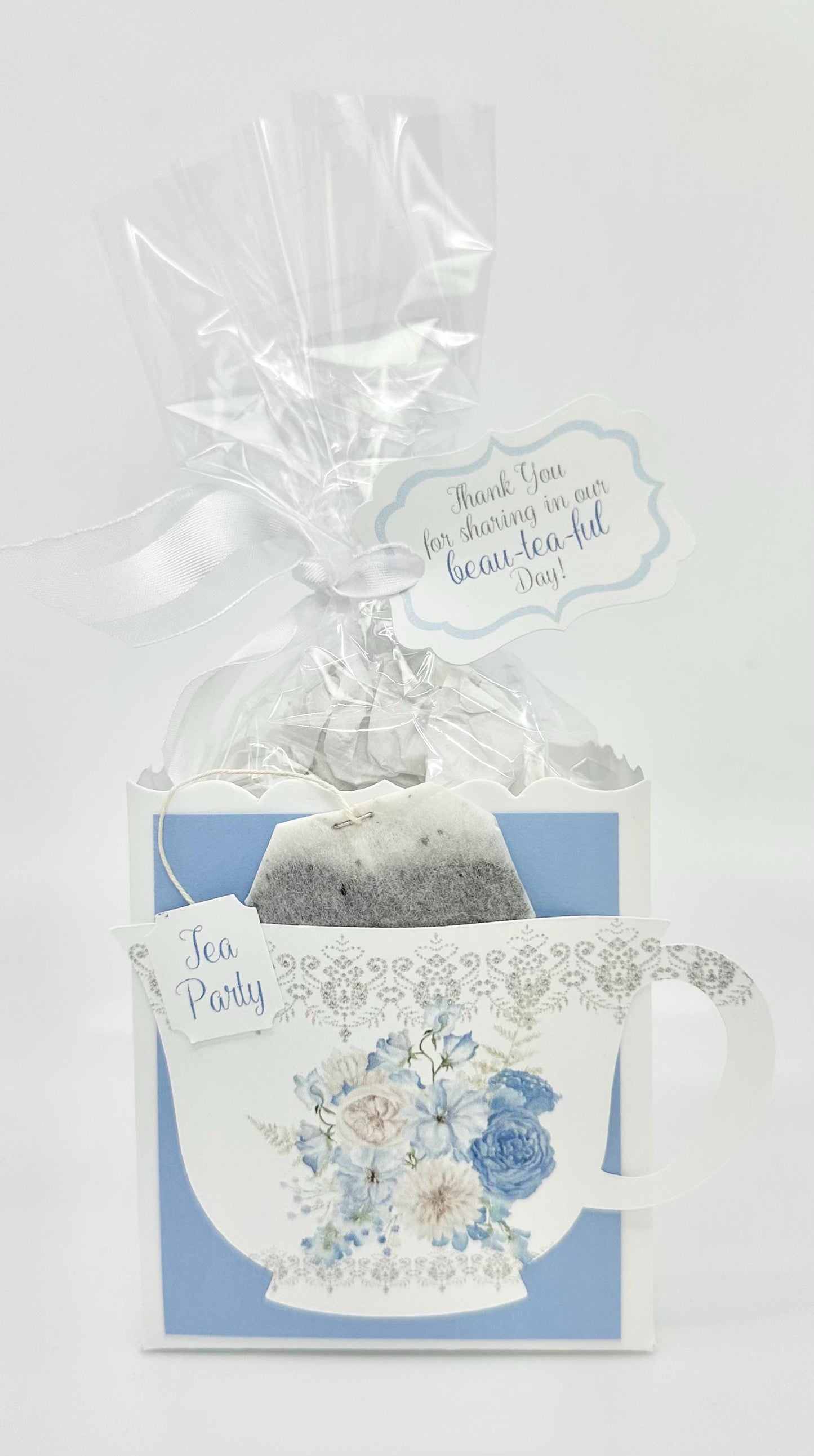 Beau-Tea-Ful Sky Blue Bouquets Tea Party Favors Gift Box Bag Tag