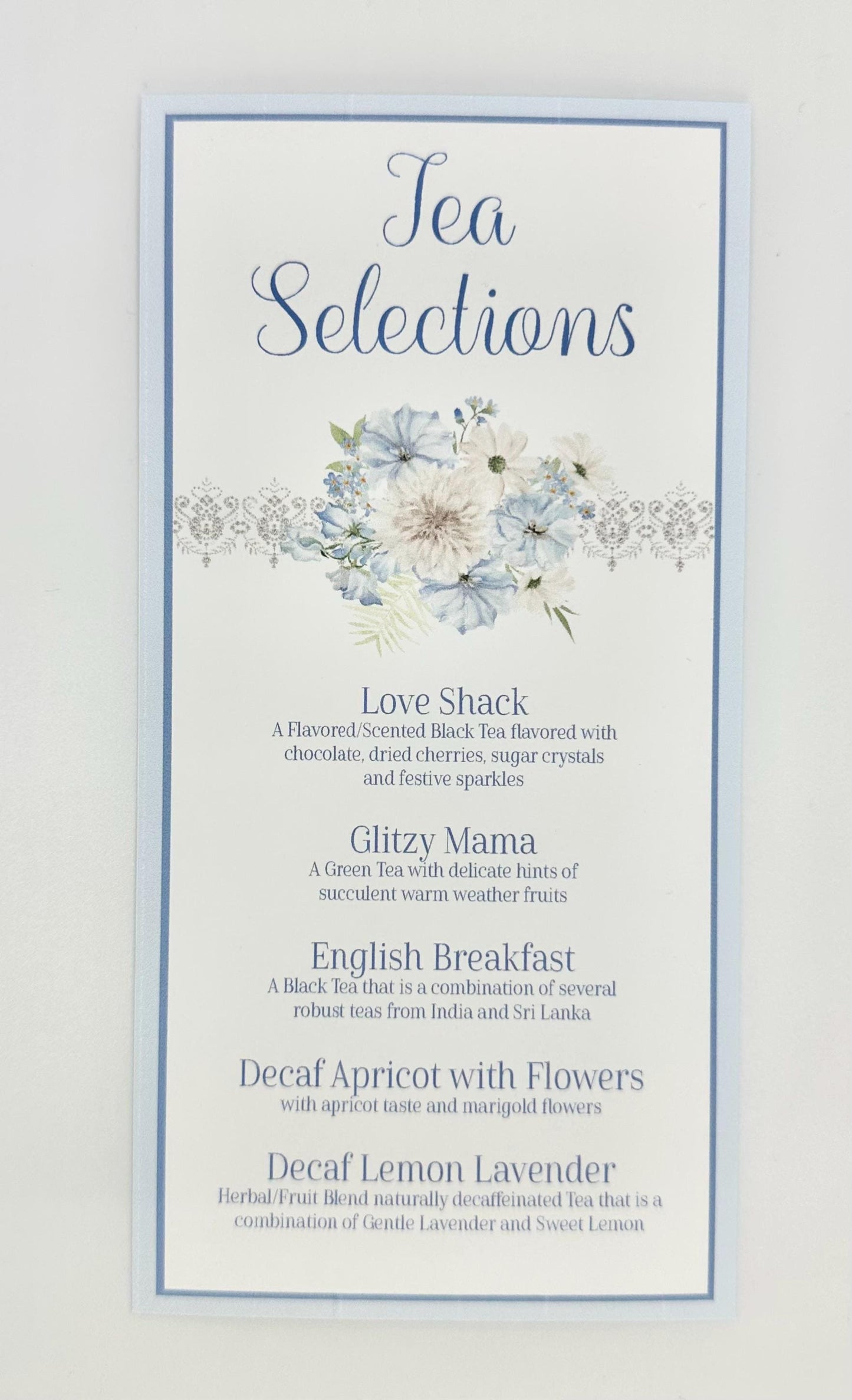 Sky Blue Bouquet Tea Party Menu