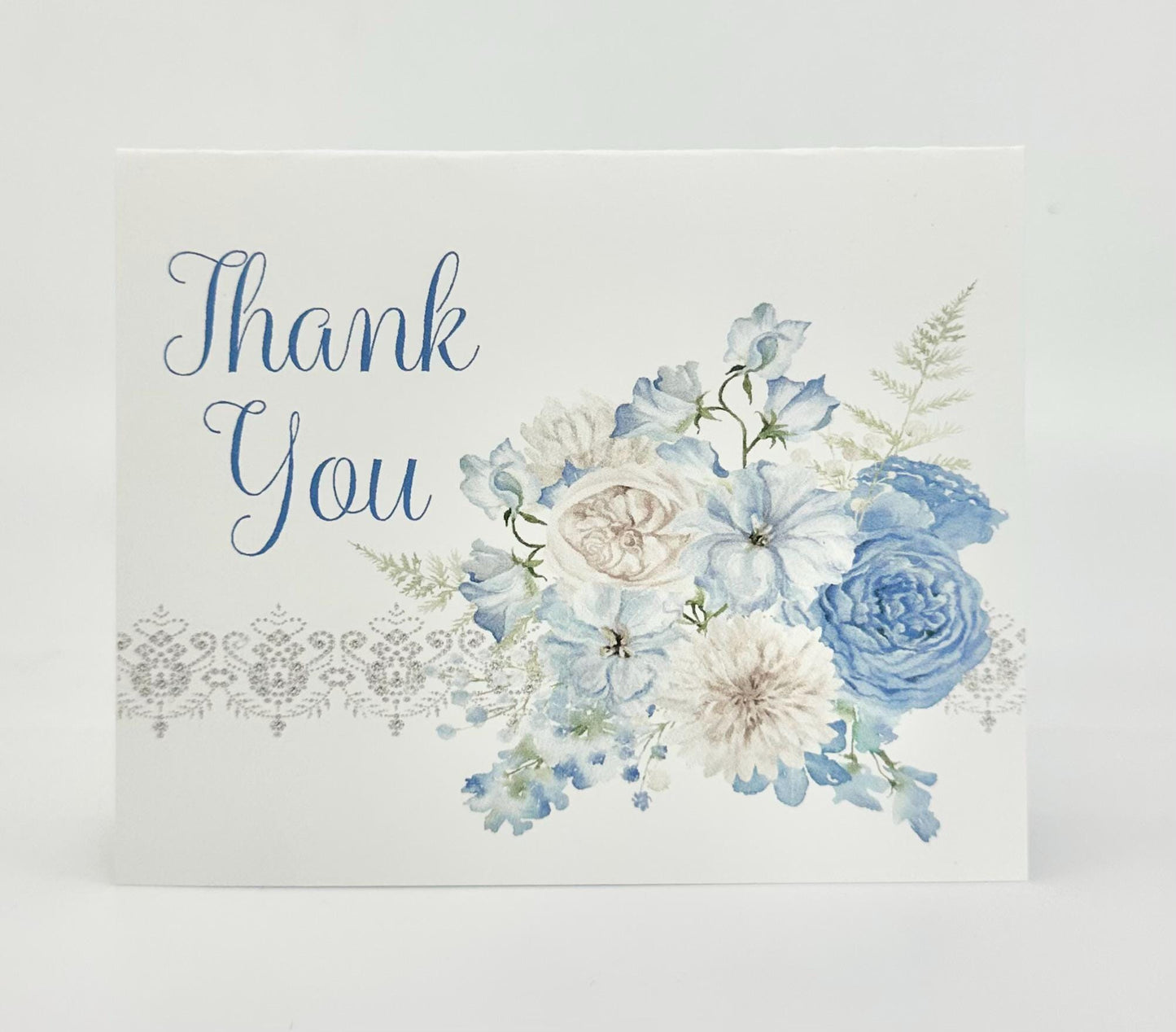 Sky Blue Bouquet Tea Party Thank You Note Card Greeting of Gratitude