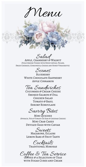 Floral Tea Party Menu Template, Editable Victorian Design (Digital)