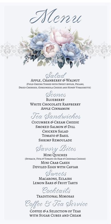 Floral Tea Party Menu Template, Editable Victorian Design (Digital)