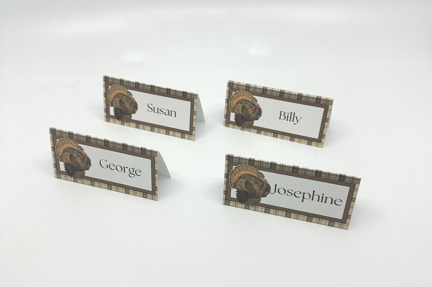 Digital Editable Thanksgiving Day Place Cards Turkey Plaid Table Seating Instant Download