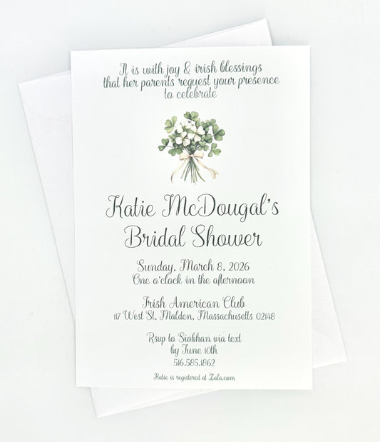 Digital Editable Irish Shamrock Clover Bridal Shower Invitation Celtic Gaelic UK Wedding