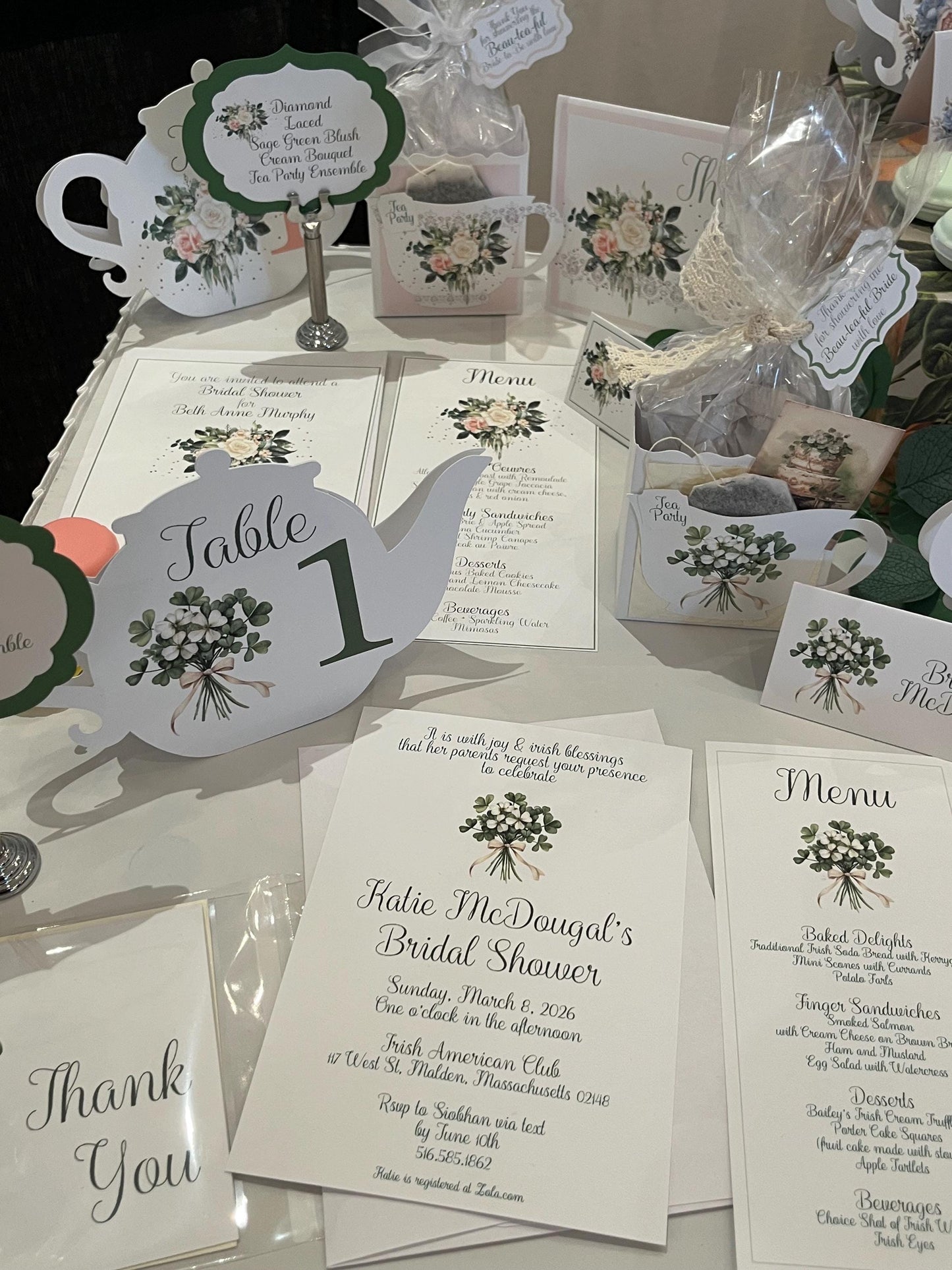 Irish Shamrock Clover Bridal Shower Tea Party Digital Editable Menu Template