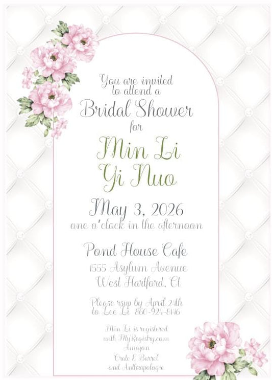 Digital Editable Pink Peony Bridal Shower Invitation