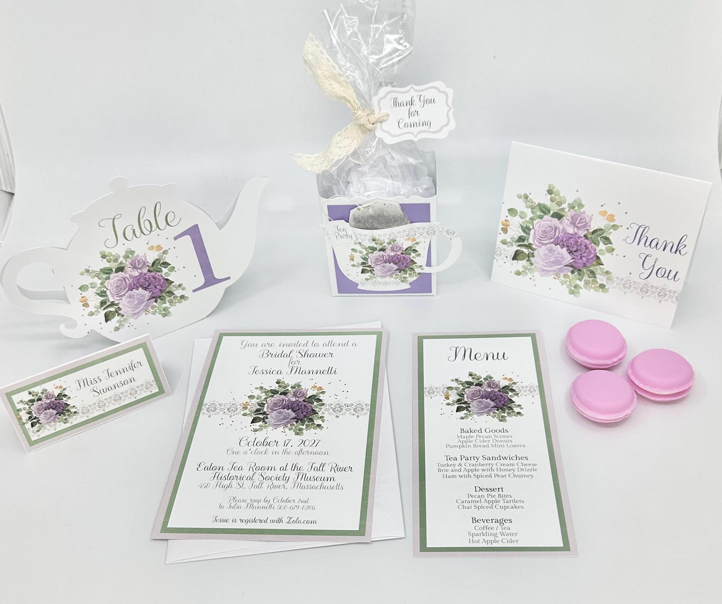 Purple Rose Tea Party Invitation Kit: Bridal Shower, Wedding