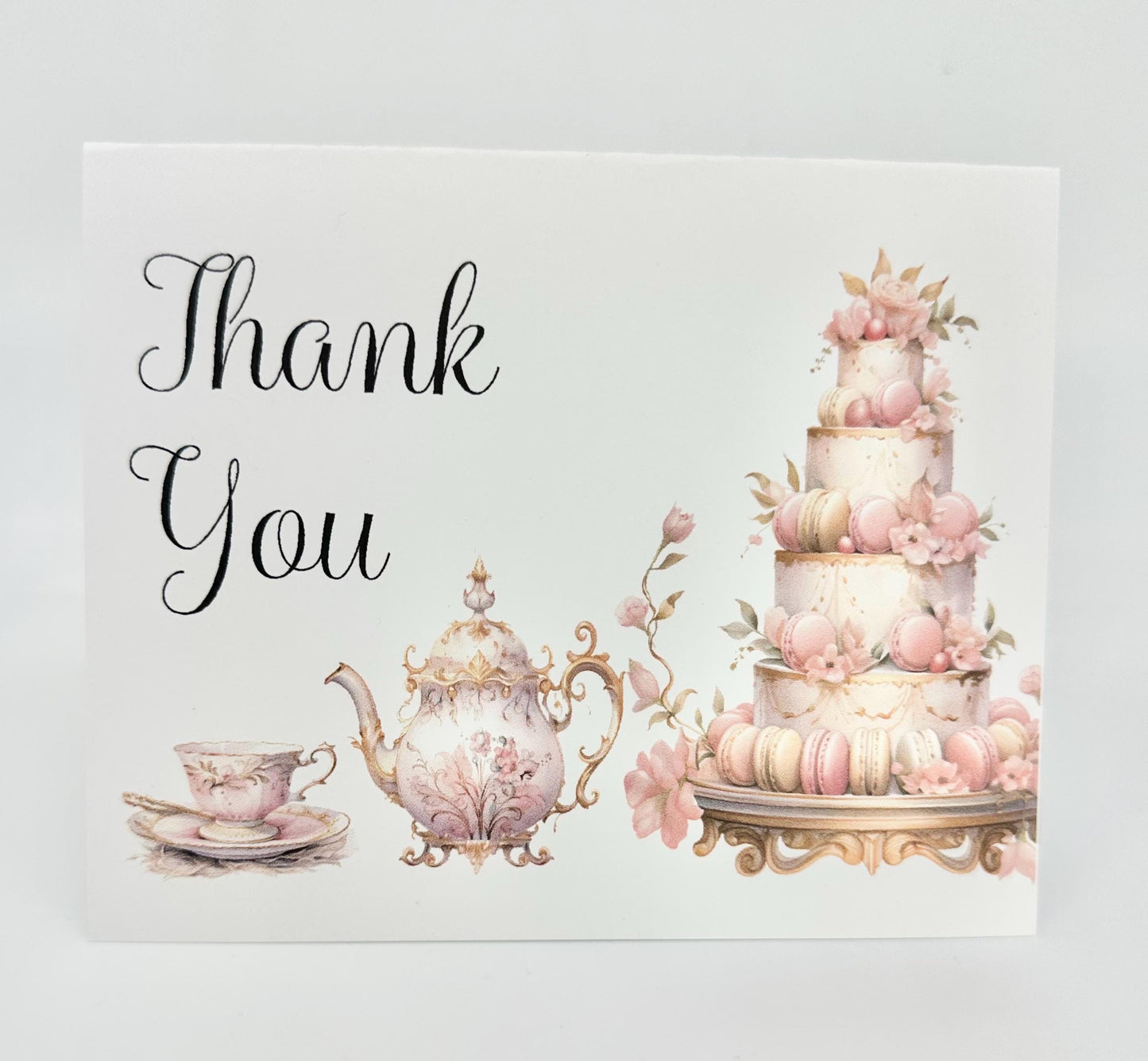 Bridal Shower Tea Party Thank You Note Card Rococo Macaron Tower European Dessert Ensemble