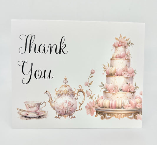 Bridal Shower Tea Party Thank You Note Card Rococo Macaron Tower European Dessert Ensemble
