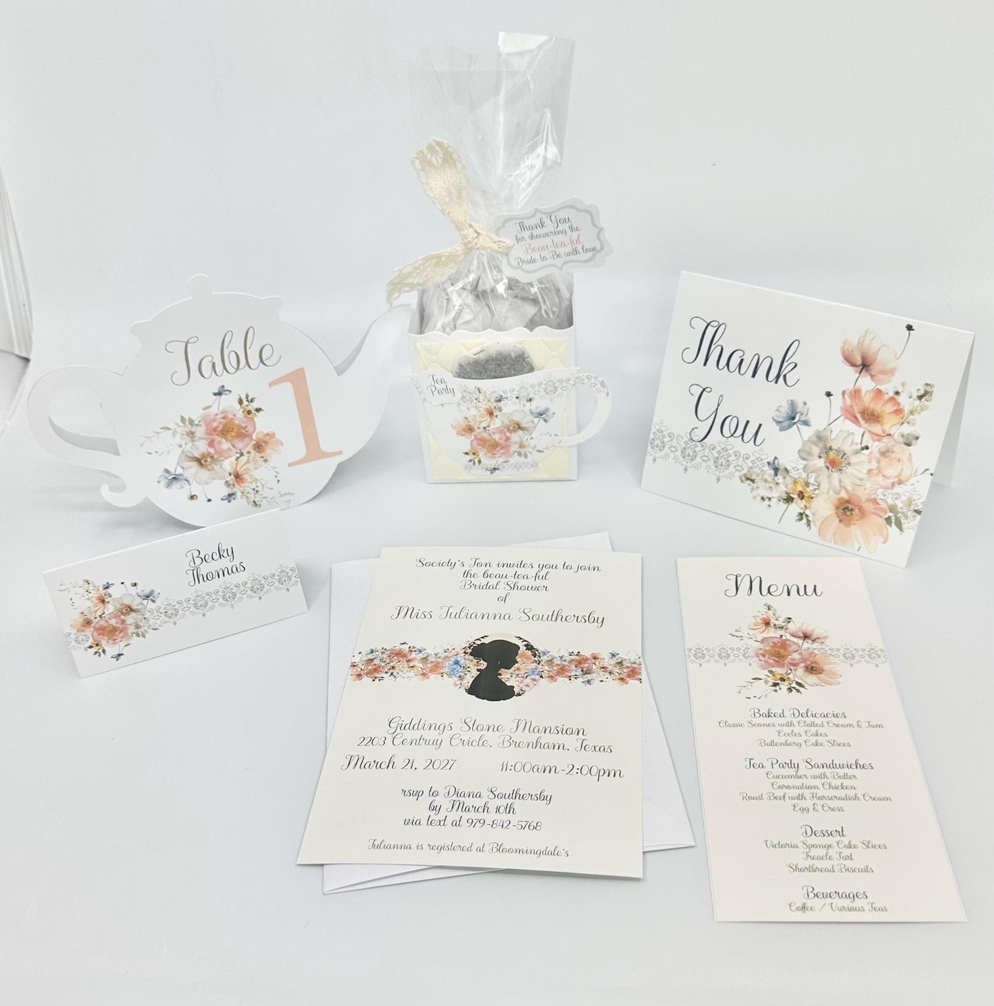 Bridal Shower Tea Party Floral Sihouette Invitations You are My Cup of Tea