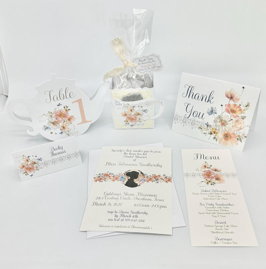 Tea Party Bridal Shower Kit: Floral Invitations, Favors & Decor