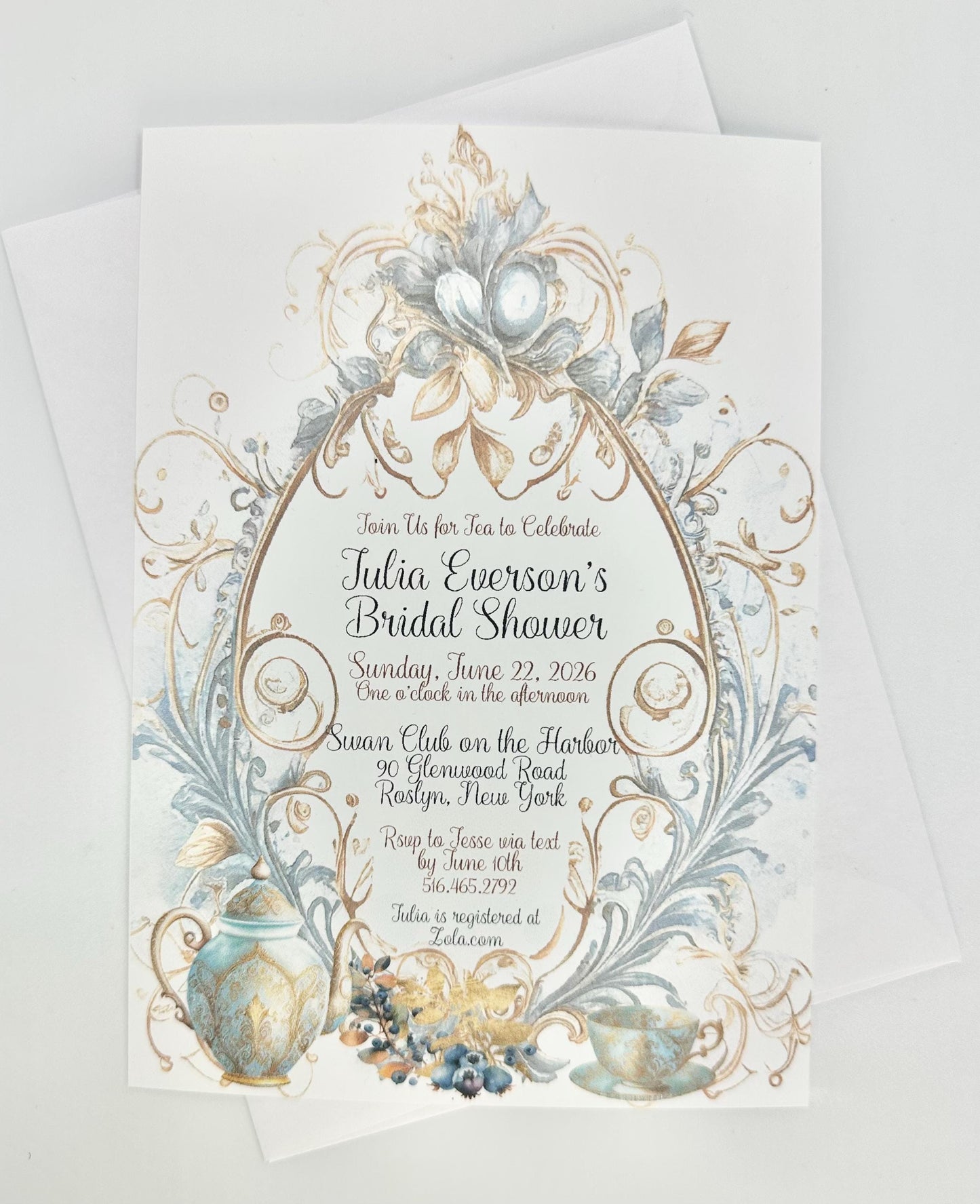 Bridal Shower Tea Party Pack Kit Blueberry Ensemble Invitation Menu Place card Party Favor Gift Box Bag Wedding Baby Birthday special event