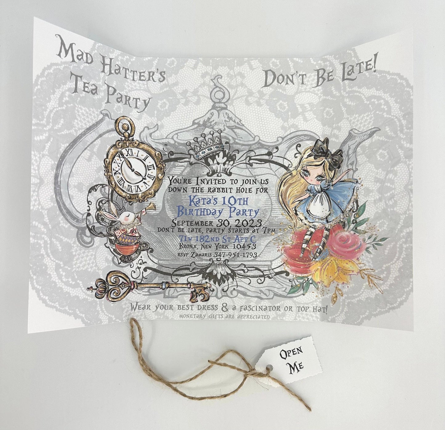 Alice in Wonderland Whimsical Gatefold Invitations by the Paper Fascinator Bridal Baby Shower Birthday Special Event planning