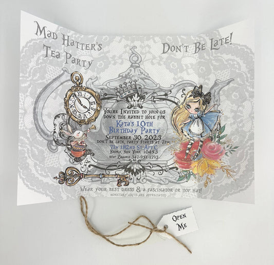 Alice in Wonderland Whimsical Gatefold Invitations by the Paper Fascinator Bridal Baby Shower Birthday Special Event planning