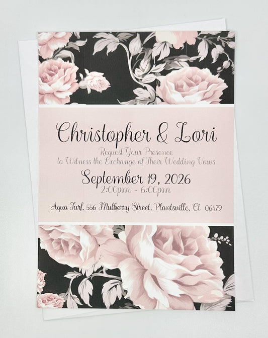 Wedding Invitation Party Pack Kit Black and Pink Floral Bouquet Ensemble