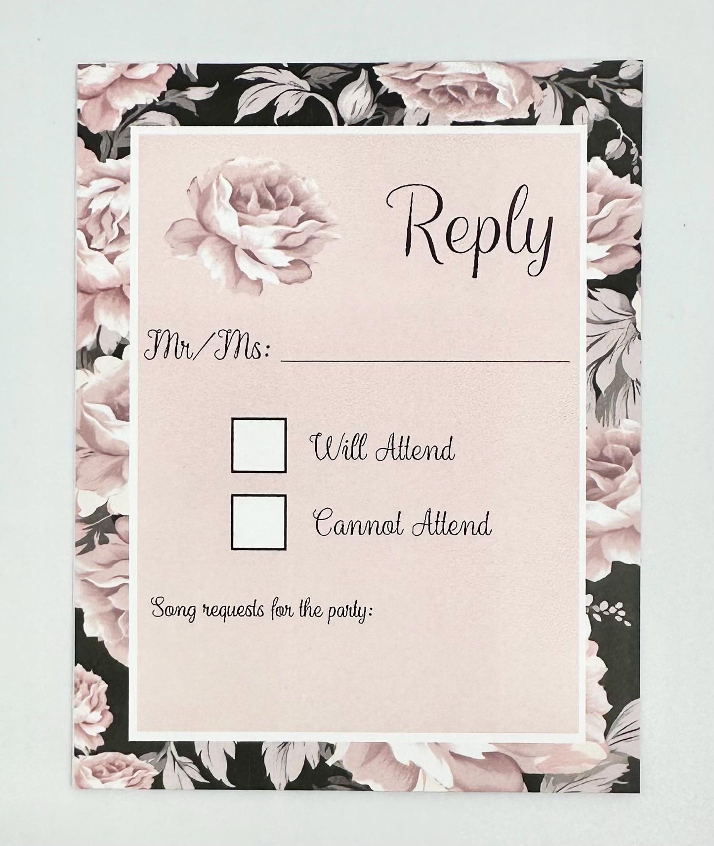 Wedding Invitation Party Pack Kit Black and Pink Floral Bouquet Ensemble