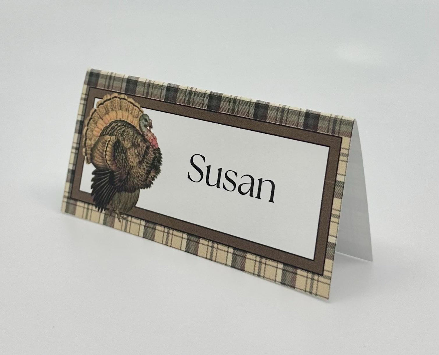 Digital Editable Thanksgiving Day Place Cards Turkey Plaid Table Seating Instant Download