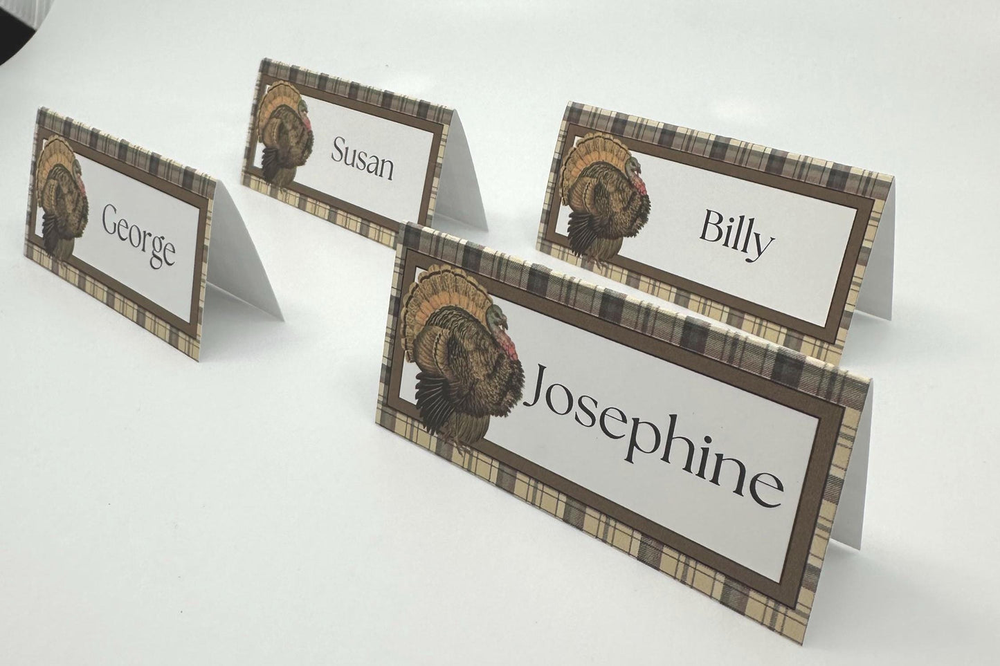 Digital Editable Thanksgiving Day Place Cards Turkey Plaid Table Seating Instant Download