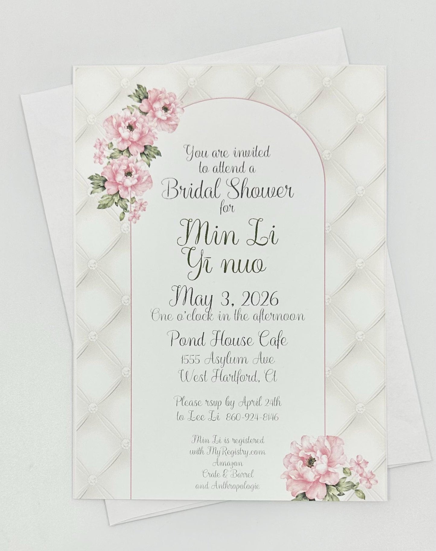 Digital Editable Pink Peony Bridal Shower Invitation