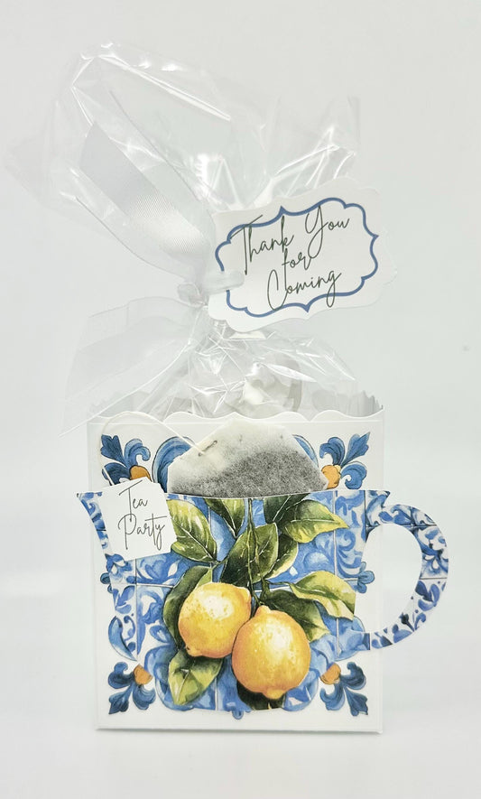 Amalfi Coast Lemons Cerulean Blue Tile Tea Party Favor Box Bag Bridal Shower Wedding