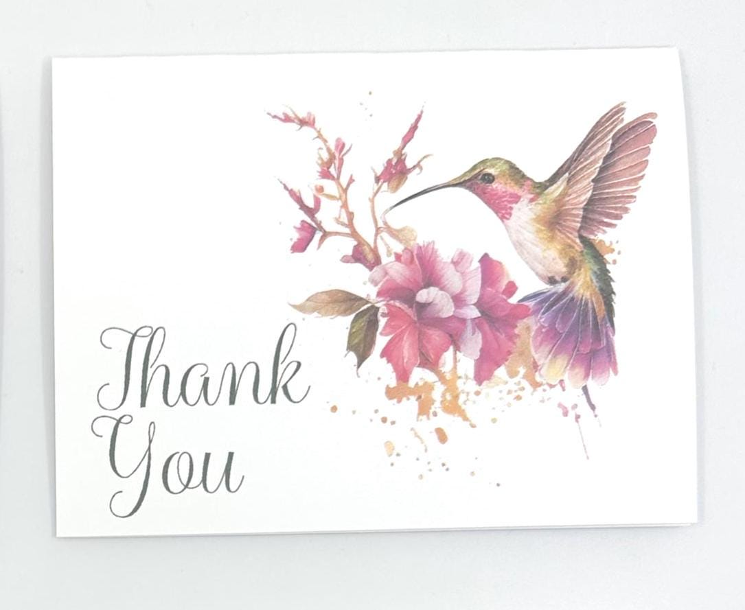 Thank You Cards Strawberry Hummingbird Rose Gold Pink Bouquet Pack of 4