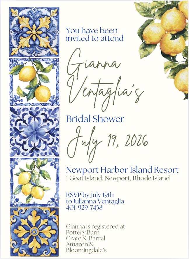 Digital Editable Bridal Shower Invitation Amalfi Coast Lemons Cerulean Blue Tiles Tea Party