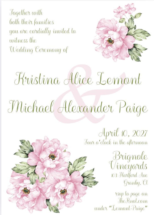 Wedding Invitation Editable Digital Pink Peony by The Paper Fascinator