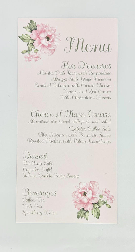 Digital Menu Editable Pink Peony by The Paper Fascinator