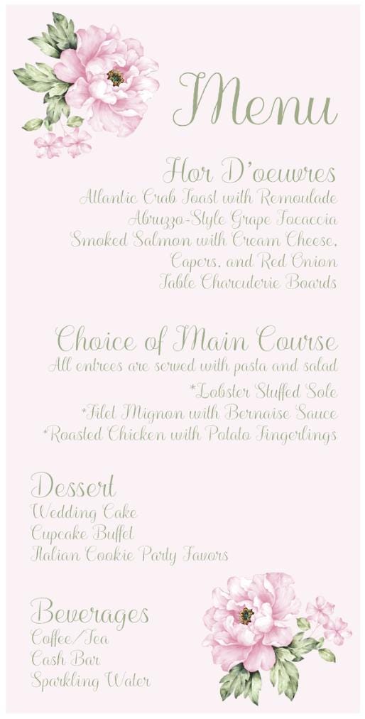 Digital Menu Editable Pink Peony by The Paper Fascinator