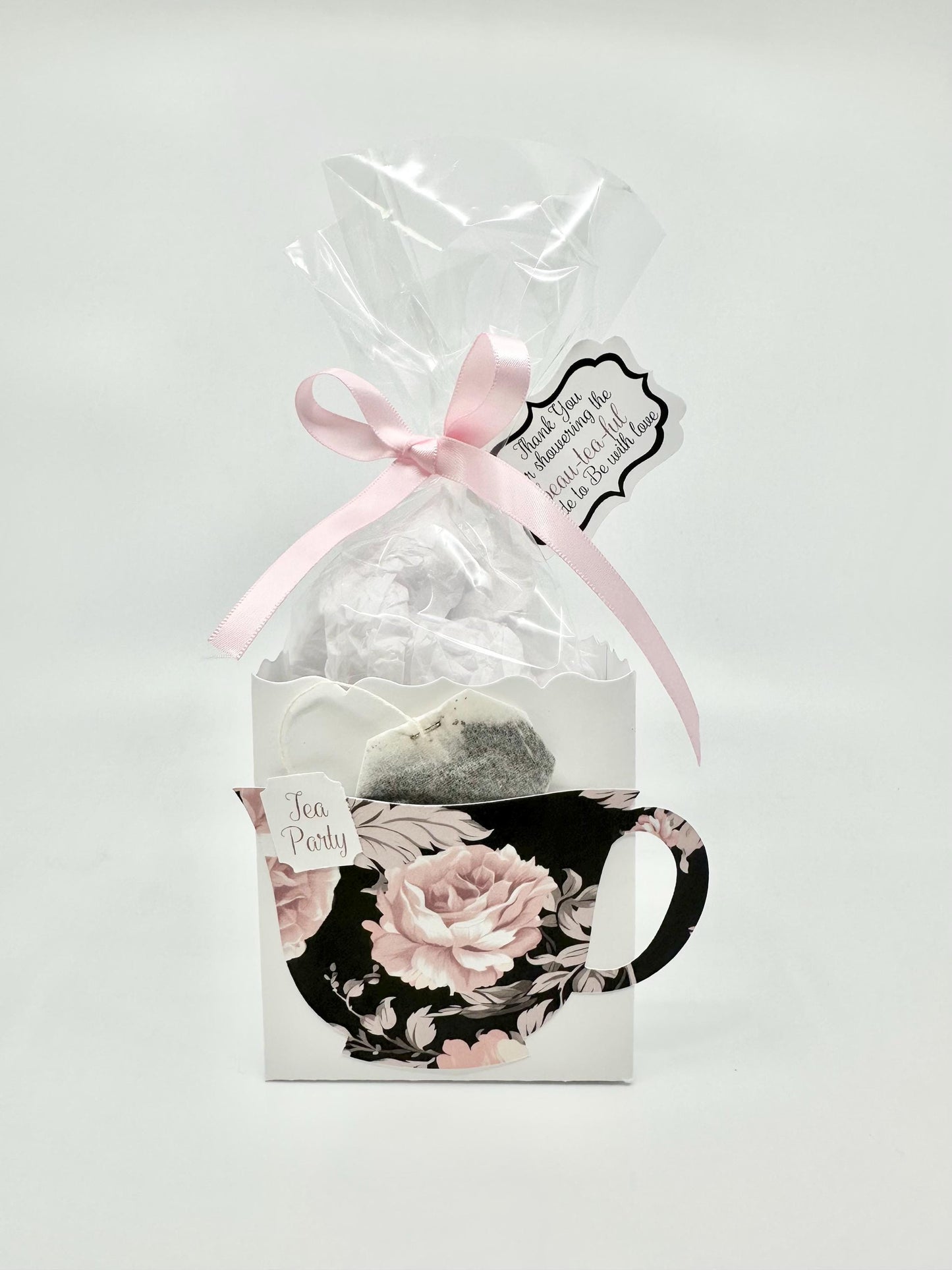 Bridal Shower Tea Party Invitation Party Pack Kit Black and Pink Floral Bouquet Ensemble