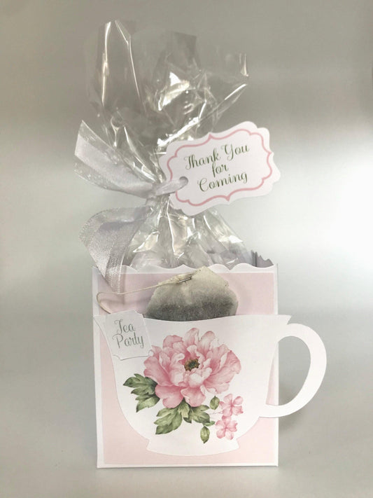 Pink Peony Tea Party Favor Box & Bag, Personalized Tag