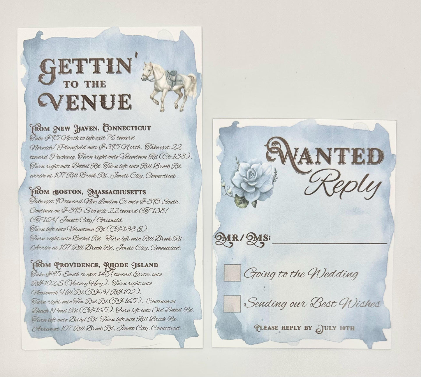 Blue Cowgirl Cowboy Floral Thank You Note Card