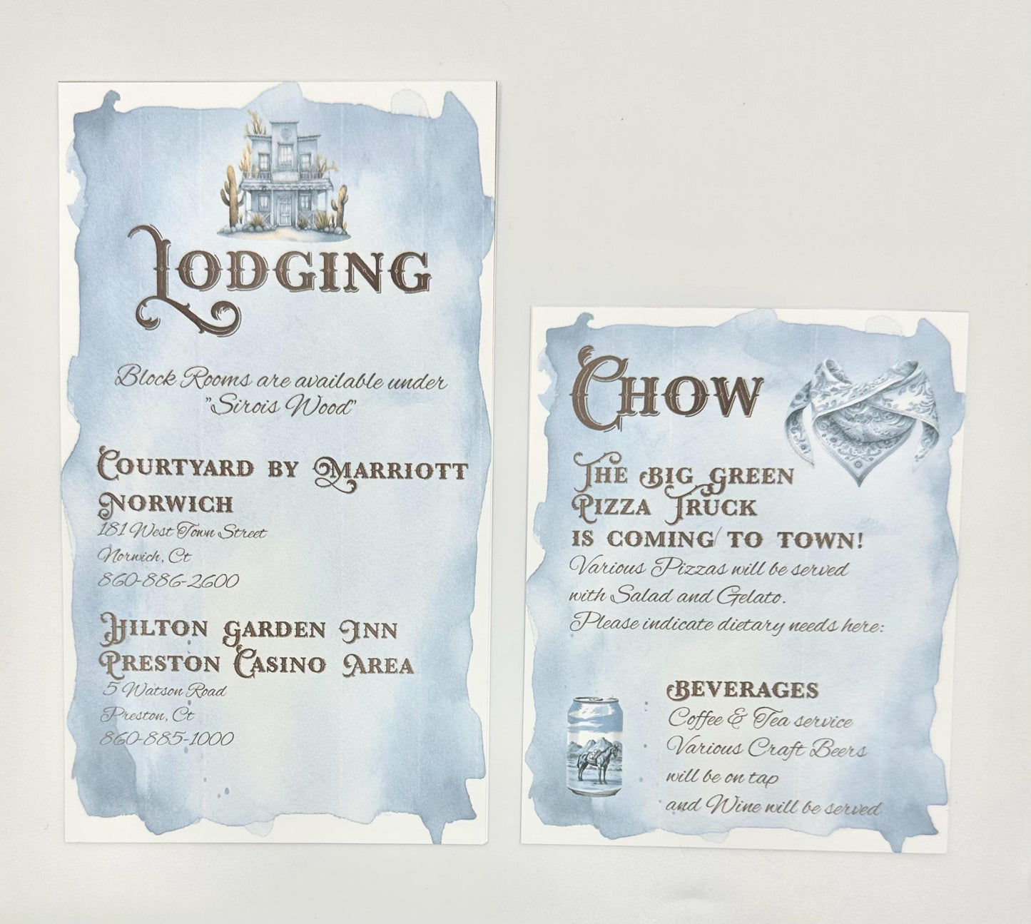 Blue Cowgirl Cowboy Gatefold Invitation Wedding blue and white wildflowers