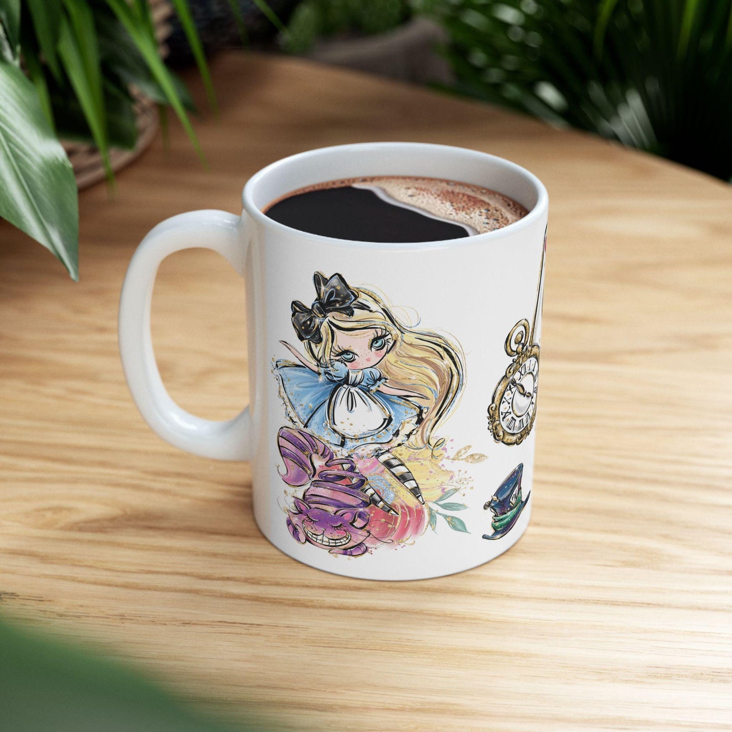 Alice in Wonderland Cheshire Cat Mad Hatter White Rabbit Whimsical Mug | Ceramic Coffee Cup