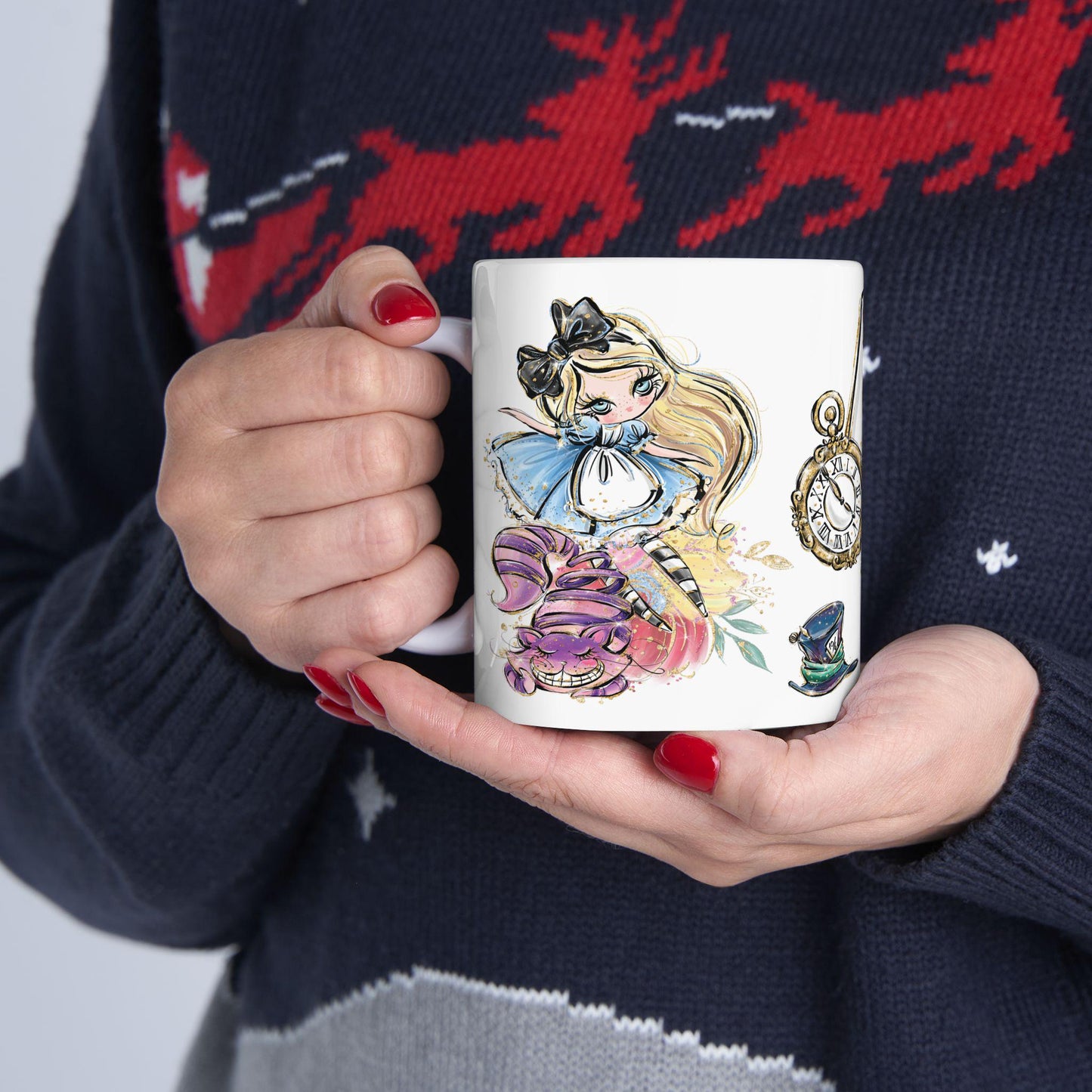 Alice in Wonderland Cheshire Cat Mad Hatter White Rabbit Whimsical Mug | Ceramic Coffee Cup