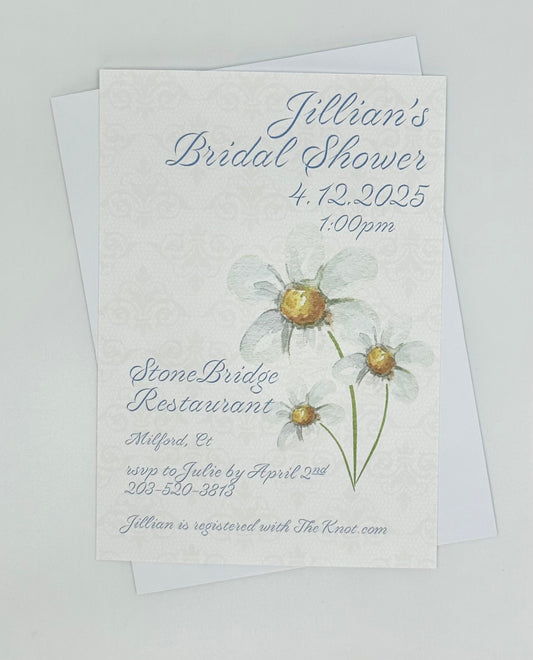 Trois Pâquerette Daisy Bouquet Tea Party Invitation Bridal Baby Showers Birthdays