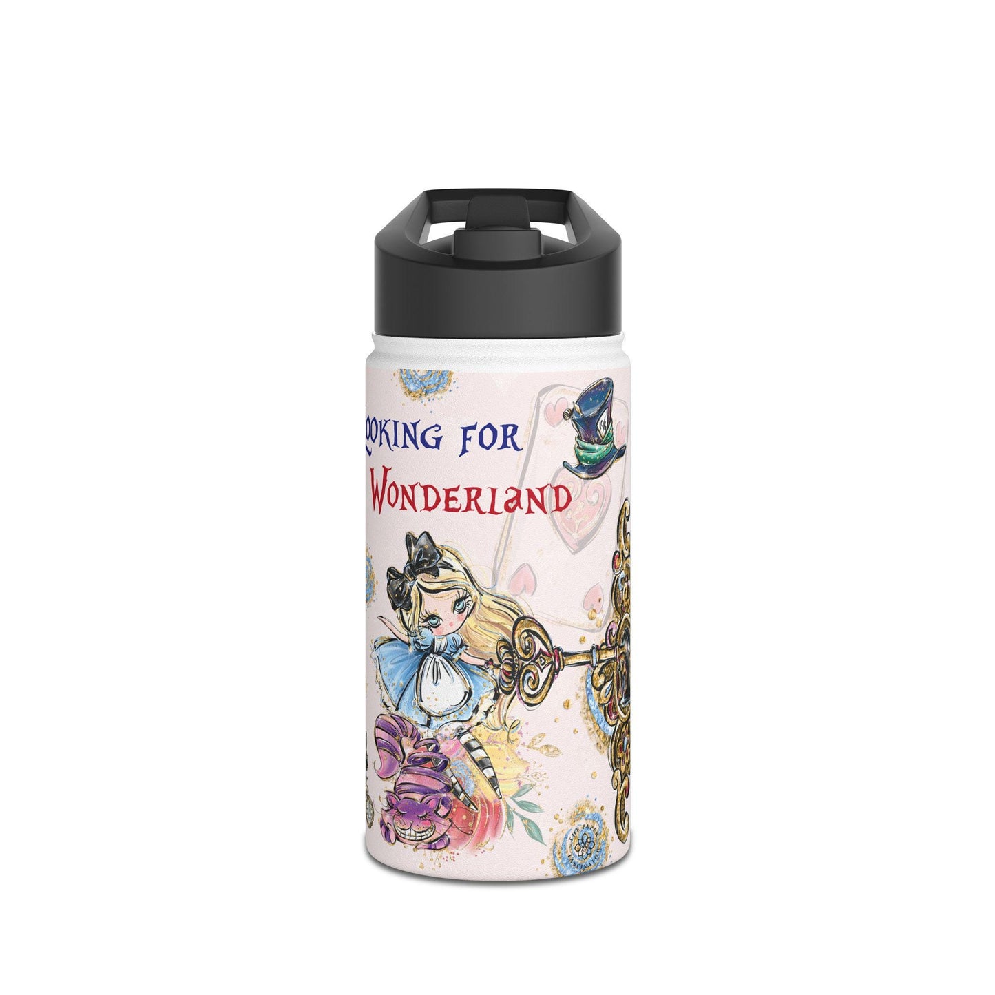 Alice in Wonderland Illustration Stainless Steel Water Bottle | Vintage Tea Party, Pocket Watch