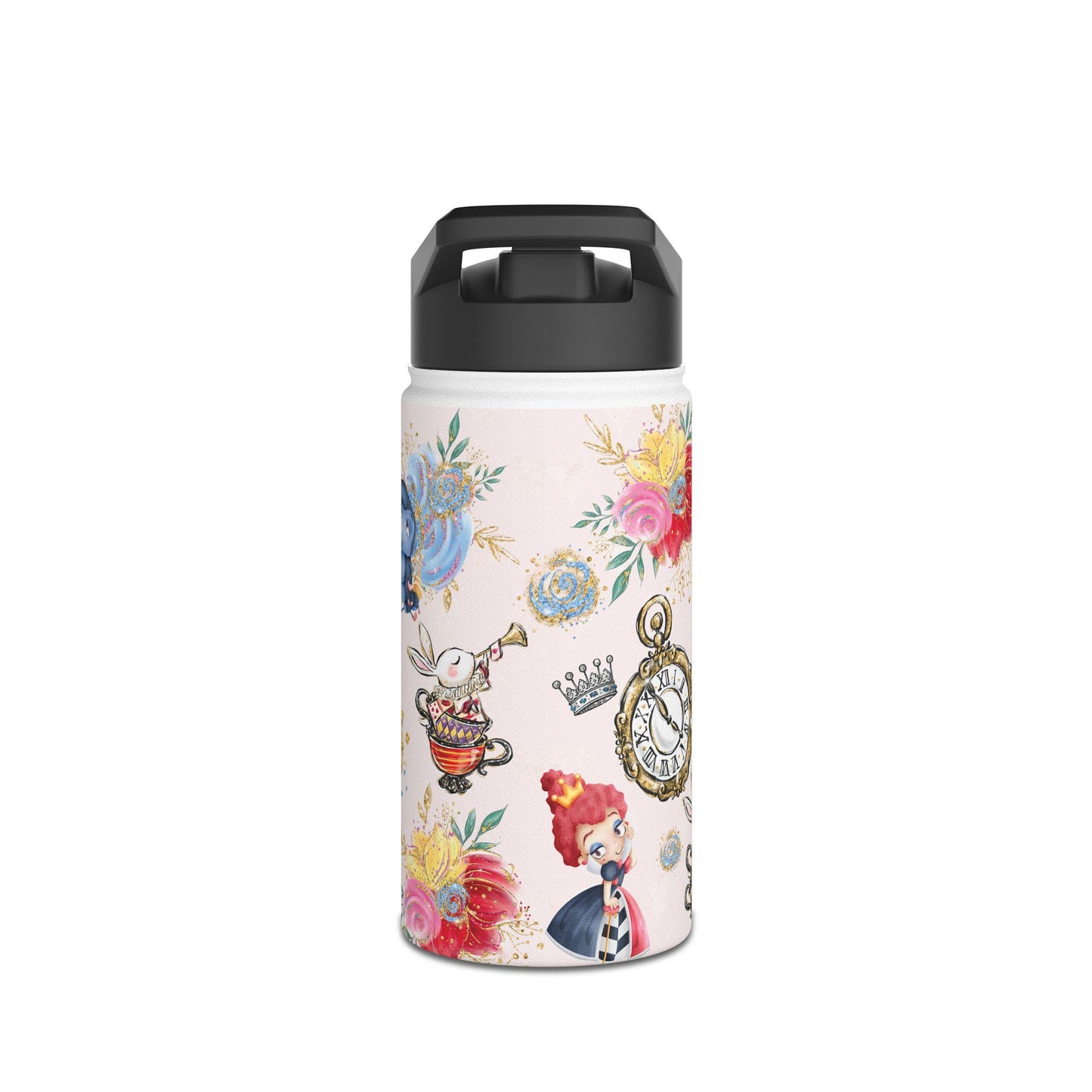 Alice in Wonderland Illustration Stainless Steel Water Bottle | Vintage Tea Party, Pocket Watch