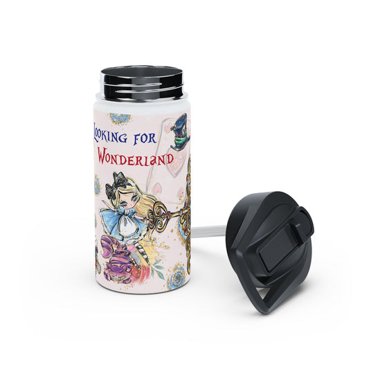 Alice in Wonderland Illustration Stainless Steel Water Bottle | Vintage Tea Party, Pocket Watch