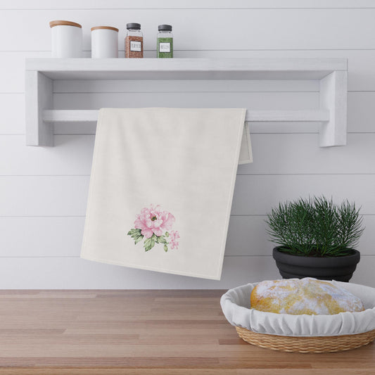 Pink Watercolor Peony Tea Towel | Floral Kitchen Linen