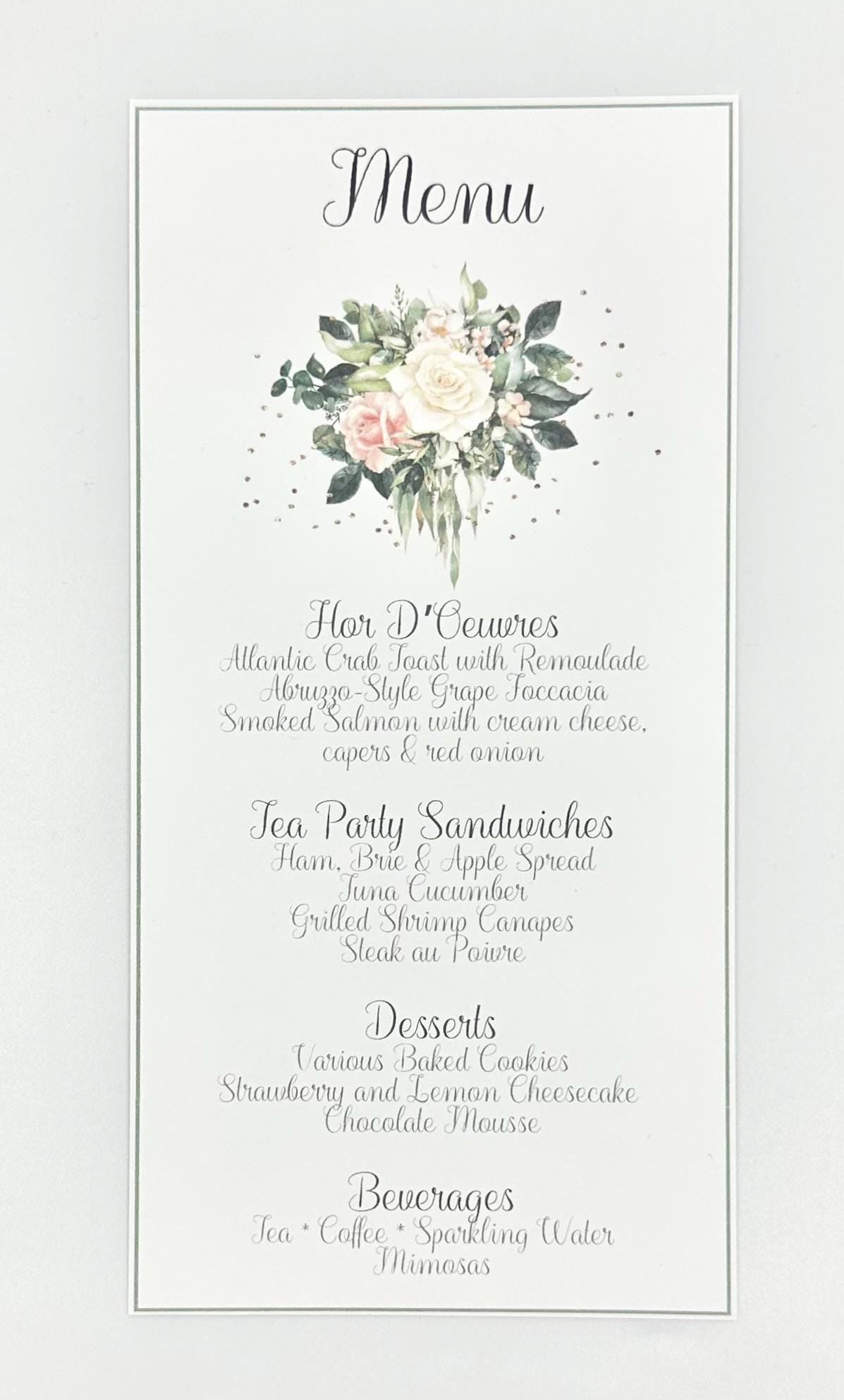 Digital Bridal Shower Menu: Sage Green Blush and Cream Floral Bouquet Editable Instant download
