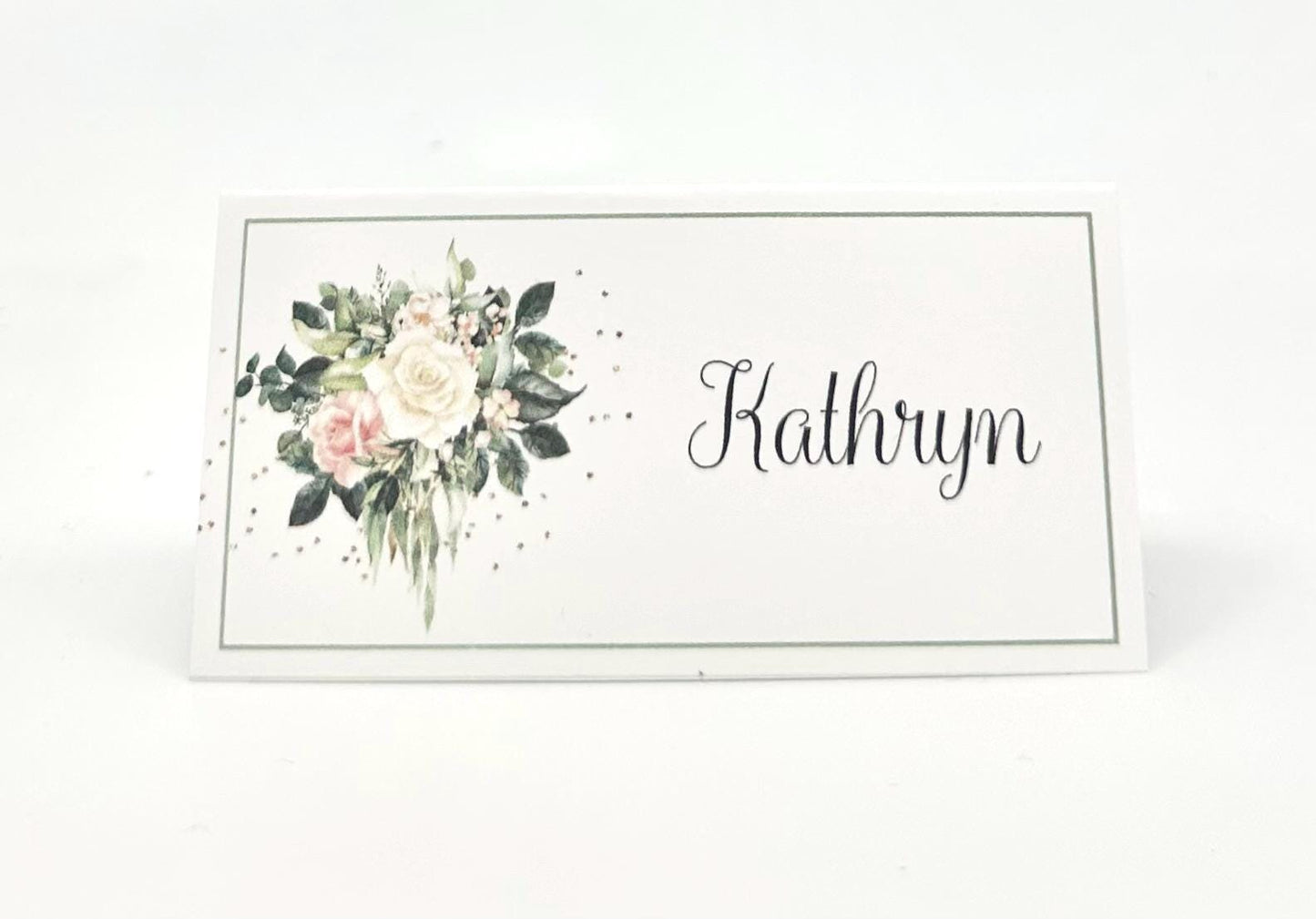 Digital Editable Place Cards: Sage Green Blush and Cream Floral Bouquet Instant Download