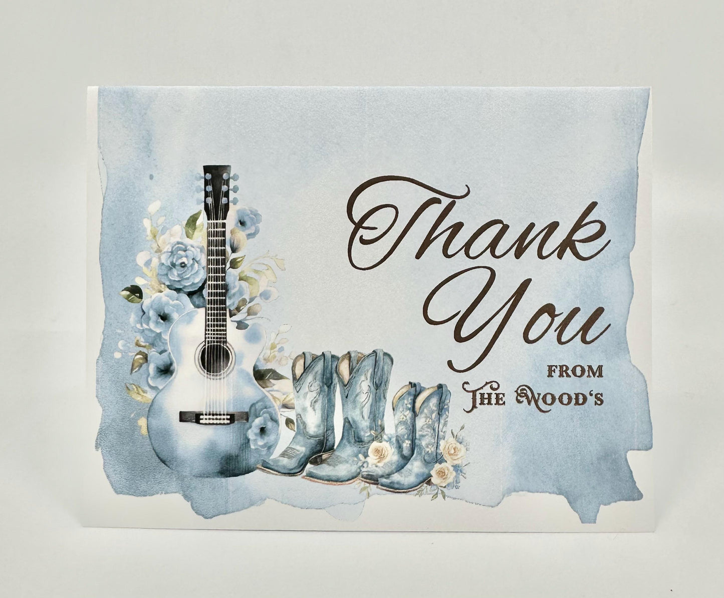Blue Cowgirl Cowboy Guitar and Boots Thank You Note Card
