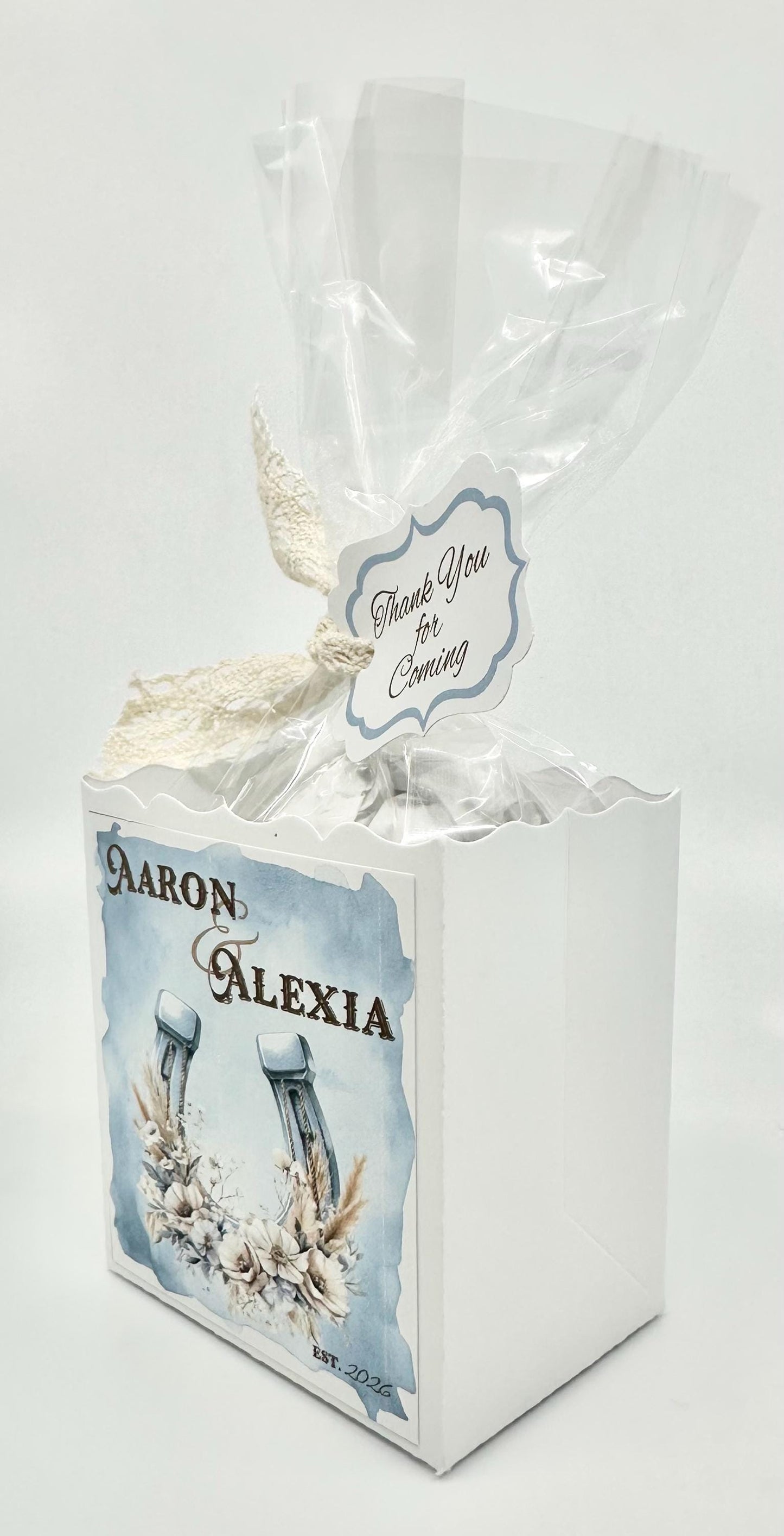 Blue Cowgirl Cowboy blue and white wildflowers Party Favor Gift Box Bag Tag