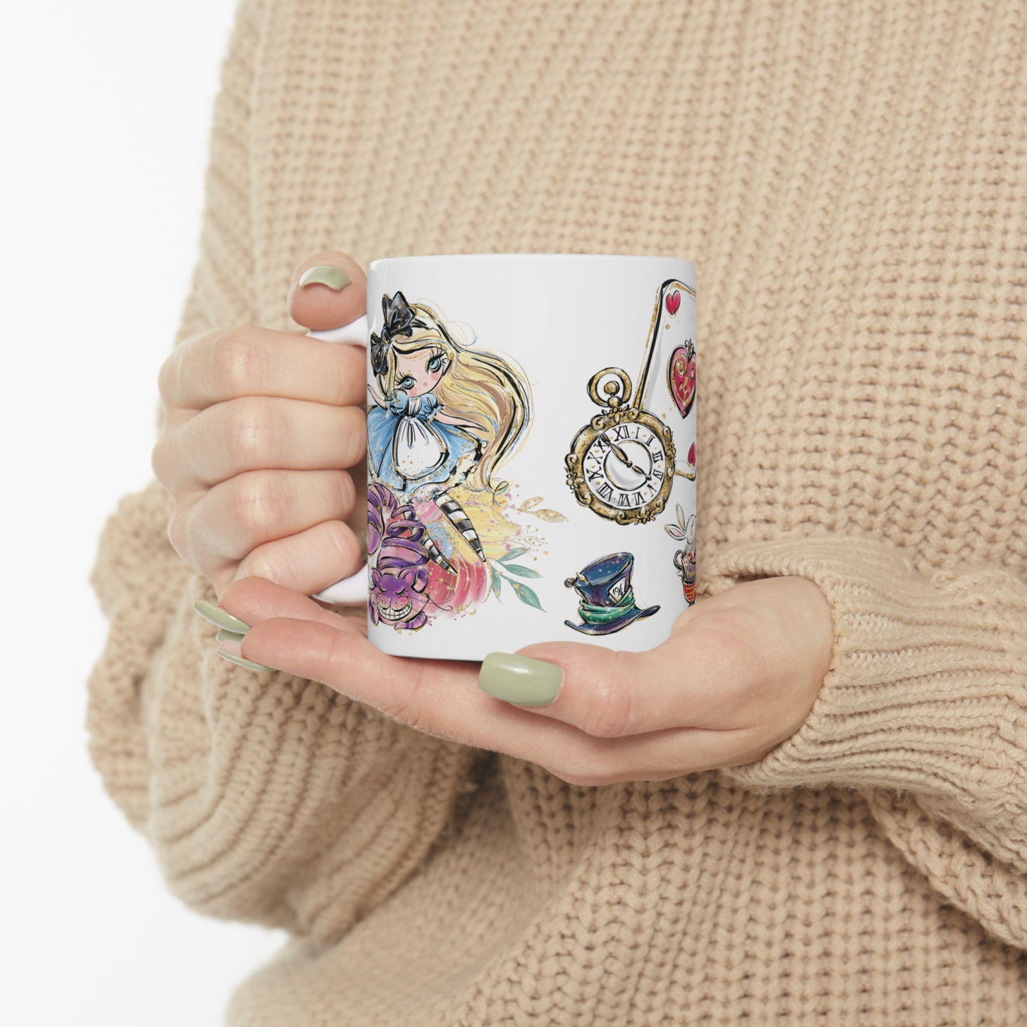 Alice in Wonderland Cheshire Cat Mad Hatter White Rabbit Whimsical Mug | Ceramic Coffee Cup