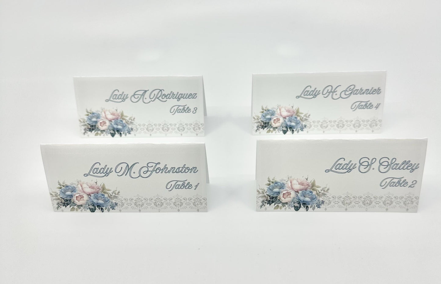 Digital Editable Place Cards Victorian Blue Pink and Cream Floral Bouquet Instant Download