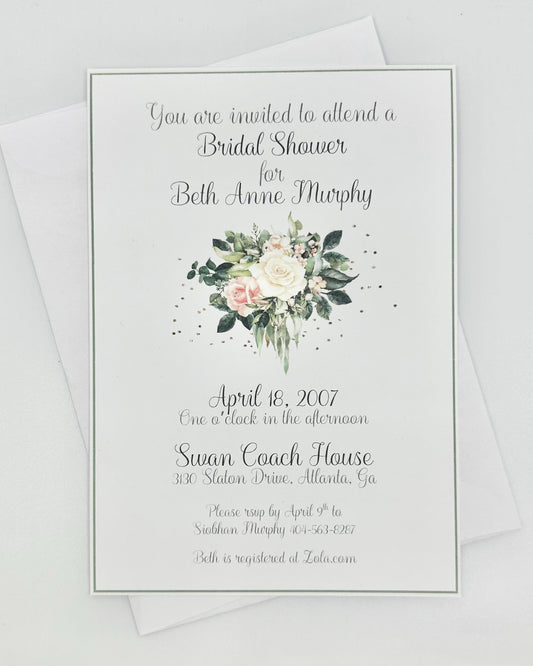 Digital Bridal Shower Invitation: Sage Green Blush and Cream Floral Bouquet Instant Download