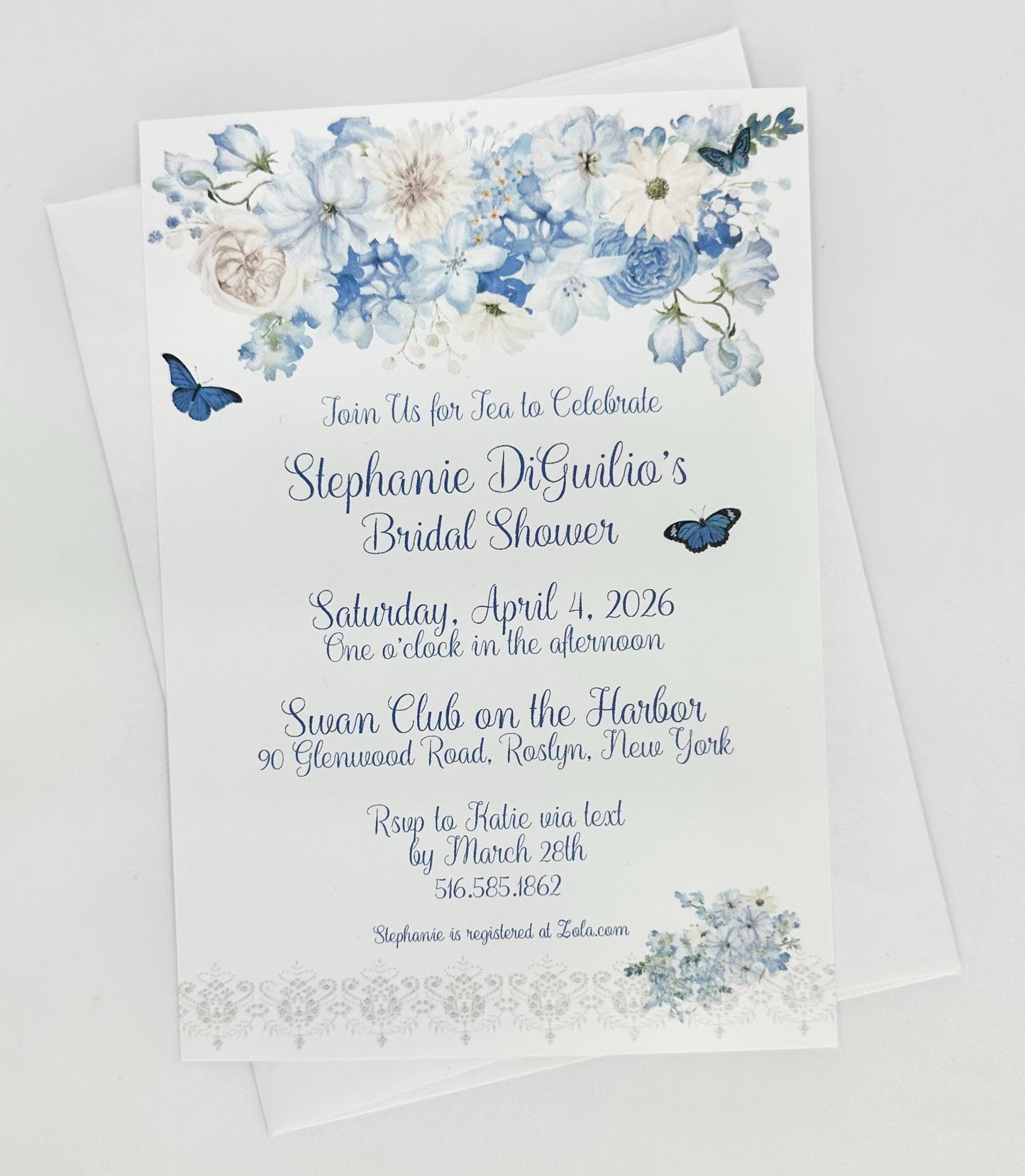 Sky Blue Bouquet Tea Party Place Card Seating Assignment Table Arrangement