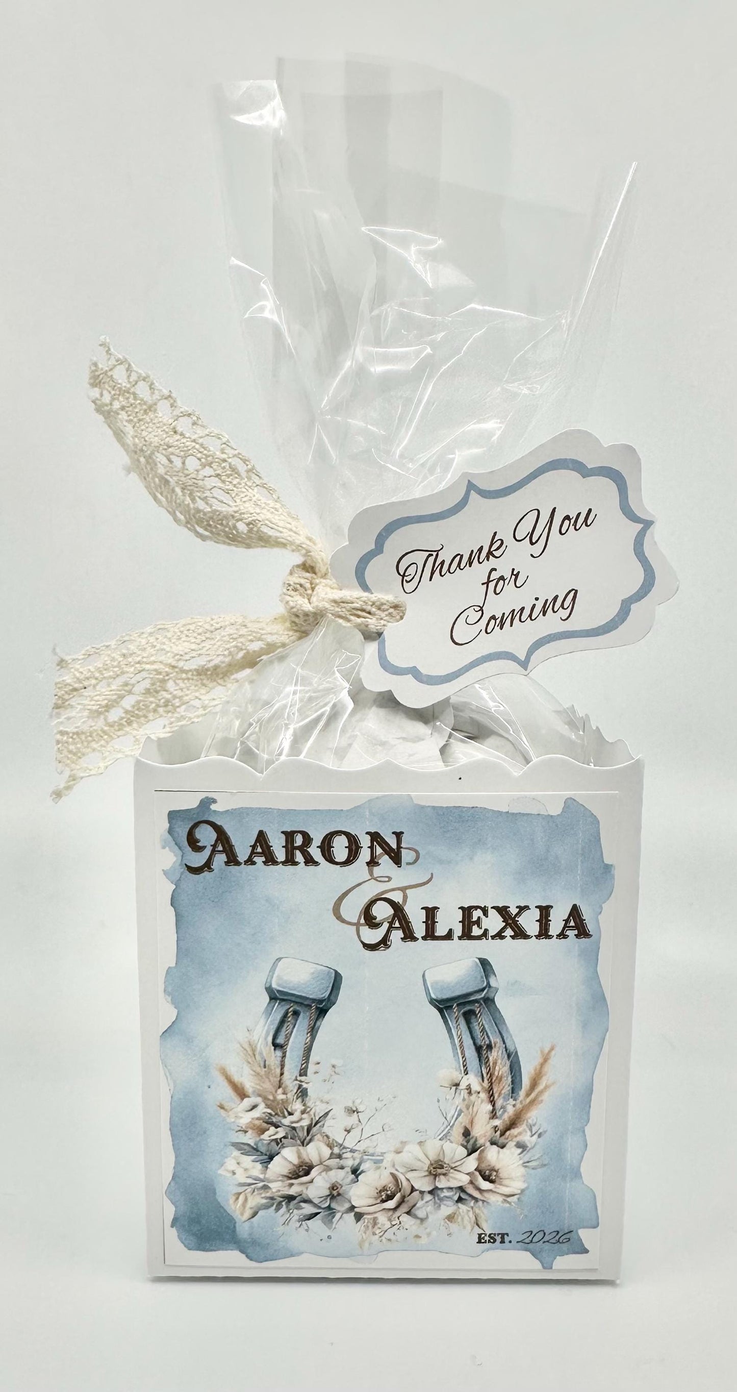Blue Cowgirl Cowboy blue and white wildflowers Party Favor Gift Box Bag Tag