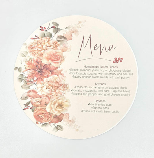 Terracotta Floral Tea Party Menu: Bridal Shower, Birthday, Wedding