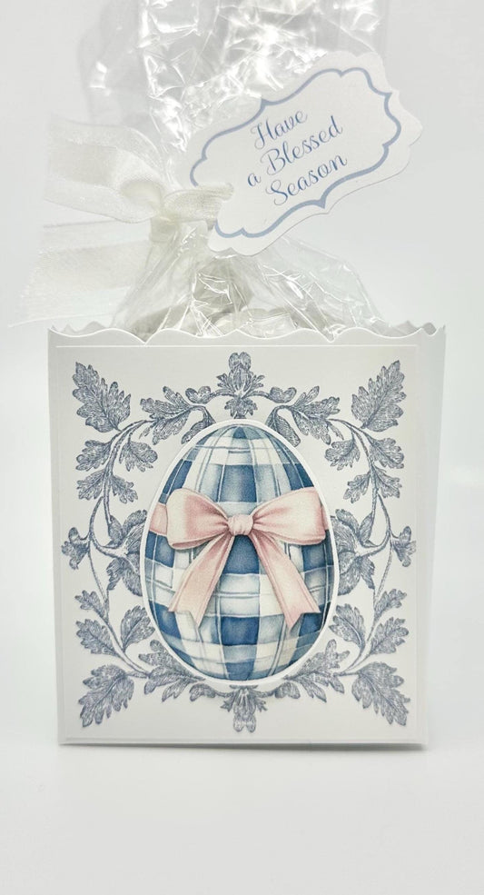 3-D Gingham with Pink Bow Easter Egg Gift Basket Box and Bag Party Favor